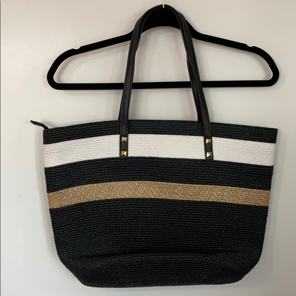 White, Tan, and Black Shoulder Bag
